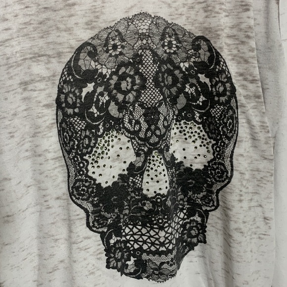 Express burn out cotton long sleeve graphic lace sugar skulls crystal pullover s - Picture 4 of 6